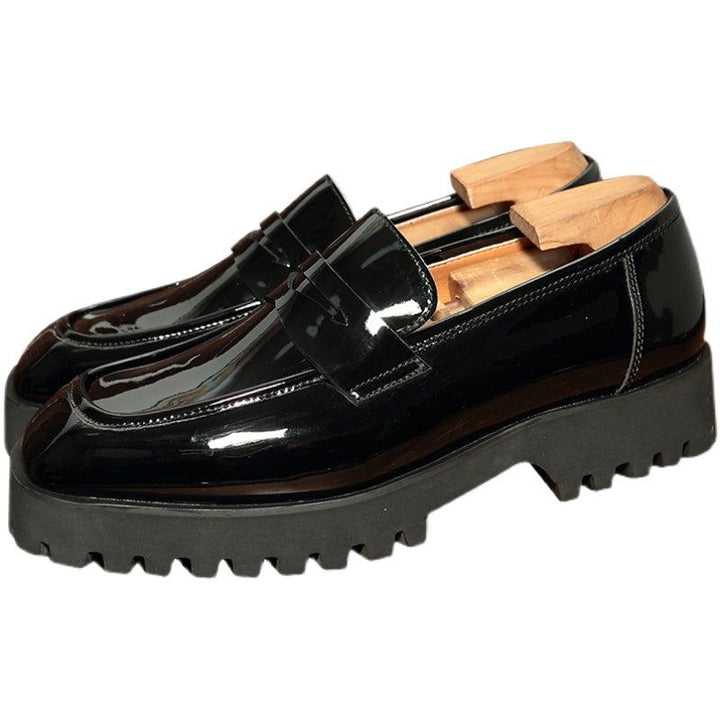 Slip-on Square-toed Black Patent Leather Men's Trendy Shoes - MRSLM