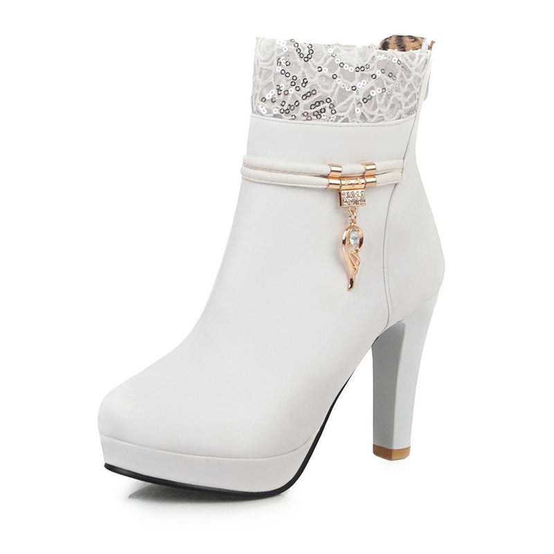 Women's faux leather thick heel boots, view 4 - MRSLM