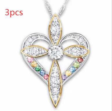 heart shaped cross pendant necklace, view 3 - MRSLM