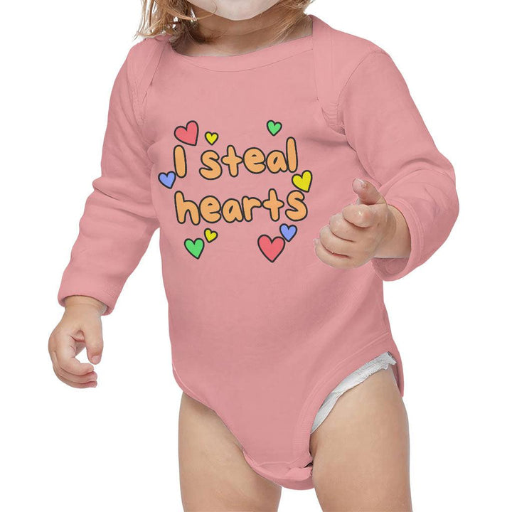 I Steal Hearts Baby Long Sleeve Onesie - Cute Heart Baby Long Sleeve Bodysuit - Illustration Baby One-Piece - MRSLM