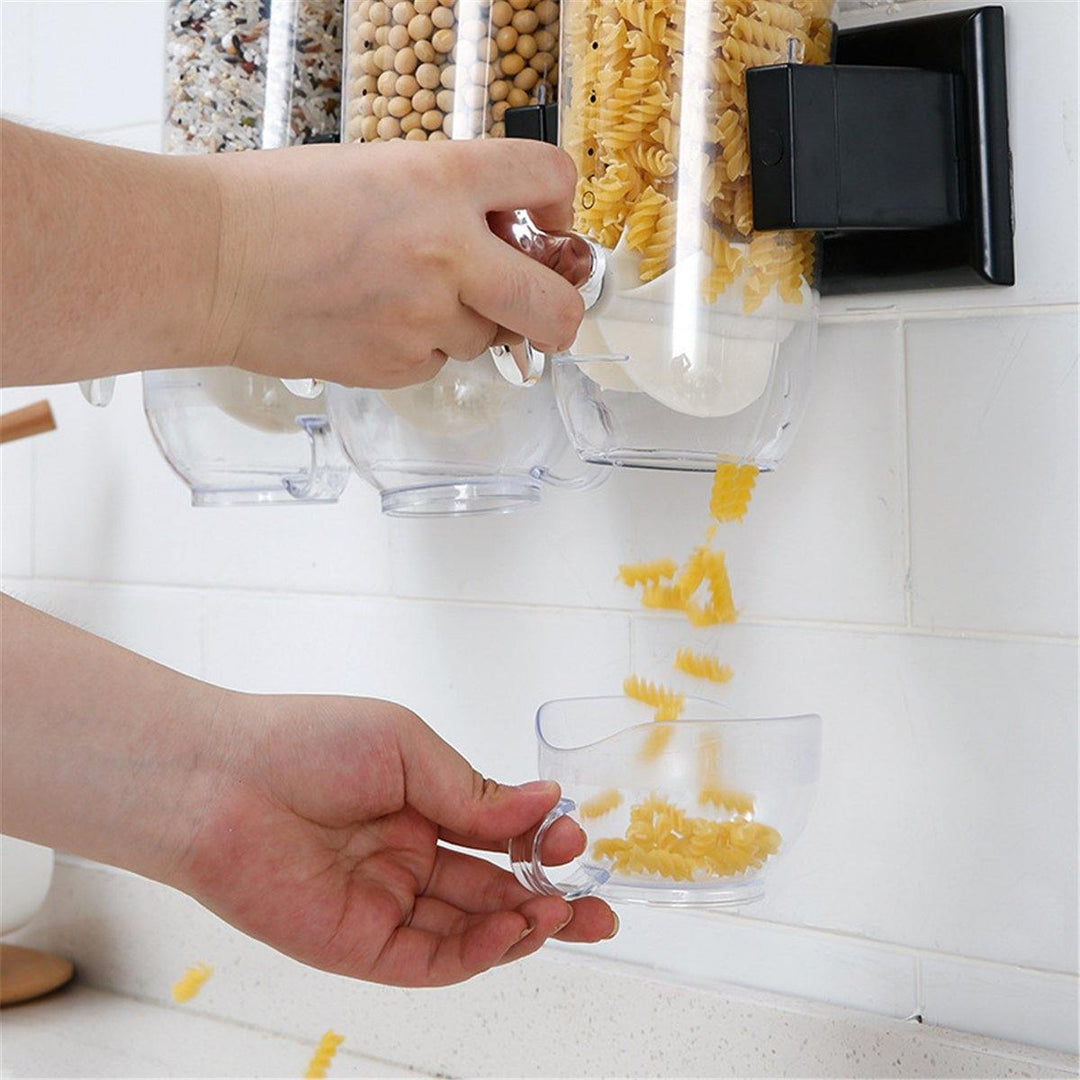 Wall Mounted Dry Food Storage 3 Cereal Dispenser Container Grain Box Kitchen - MRSLM