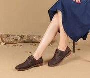 Women's retro hand-stitched cowhide lace-up shoes - MRSLM