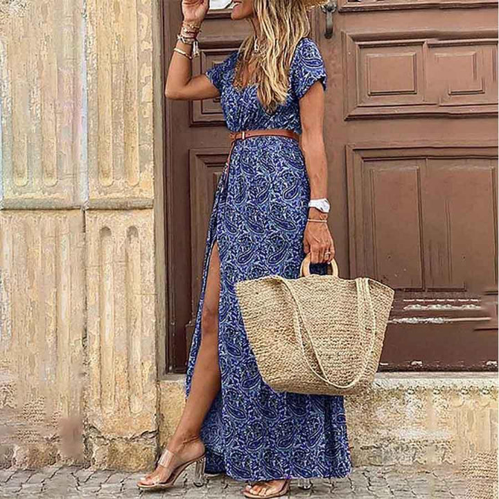 Women's simiya style V-neck floral dress - MRSLM