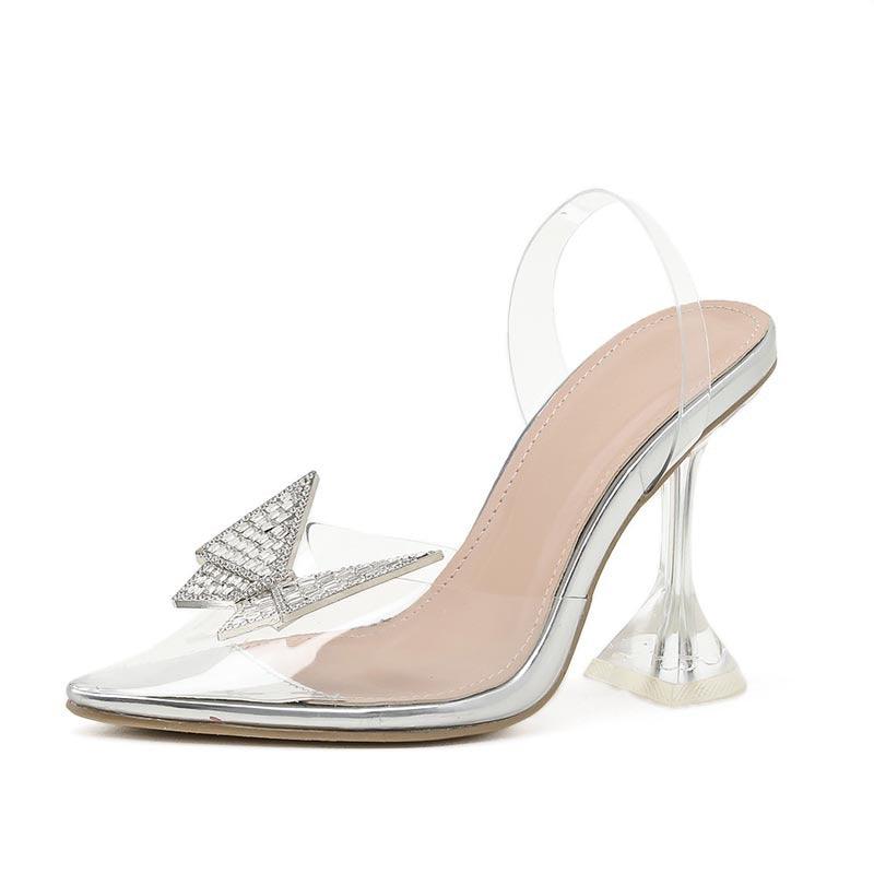 Transparent High Heel Sandals With Rhinestone Butterfly Wings - MRSLM