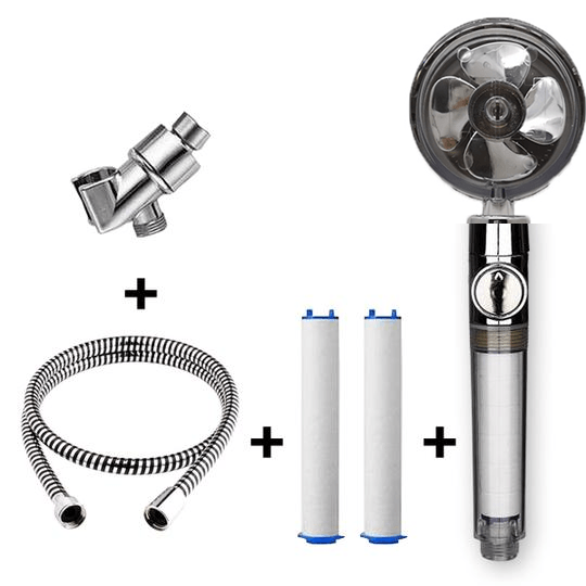 Propeller Driven Shower Head With Stop Button And Cotton Filter Turbocharged High Pressure Handheld Shower Nozzle - MRSLM