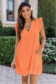 lace jacquard V-neck dress, view 12 - MRSLM
