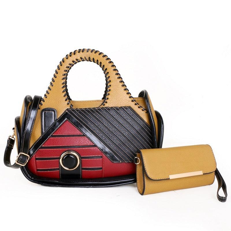 Women's patchwork house pattern handbag, view 7 - MRSLM