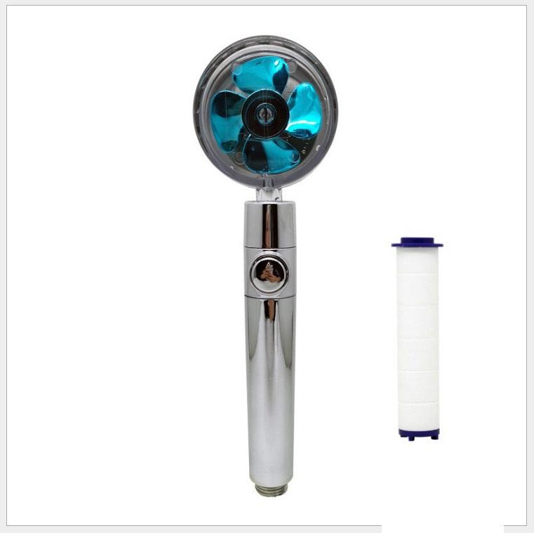 Propeller Driven Shower Head With Stop Button And Cotton Filter Turbocharged High Pressure Handheld Shower Nozzle - MRSLM