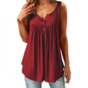 Solid Color Gathered Sleeveless Women's Casual T-Shirt Mid Length Button Vest - MRSLM