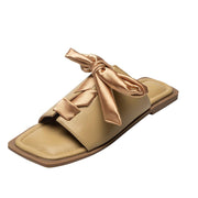 Women's silk bow flat slippers, view 2 - MRSLM