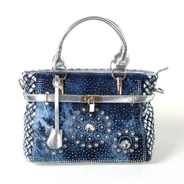 rhinestone denim shoulder messenger bag - MRSLM