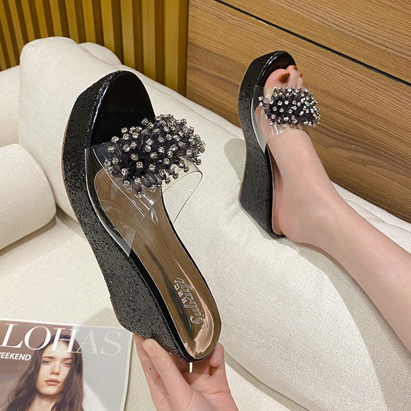 platform rhinestone fish mouth slippers, view 2 - MRSLM