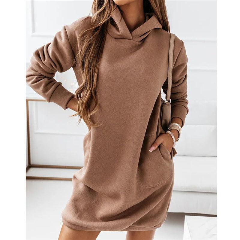 Long-sleeved solid color dress, view 2 - MRSLM