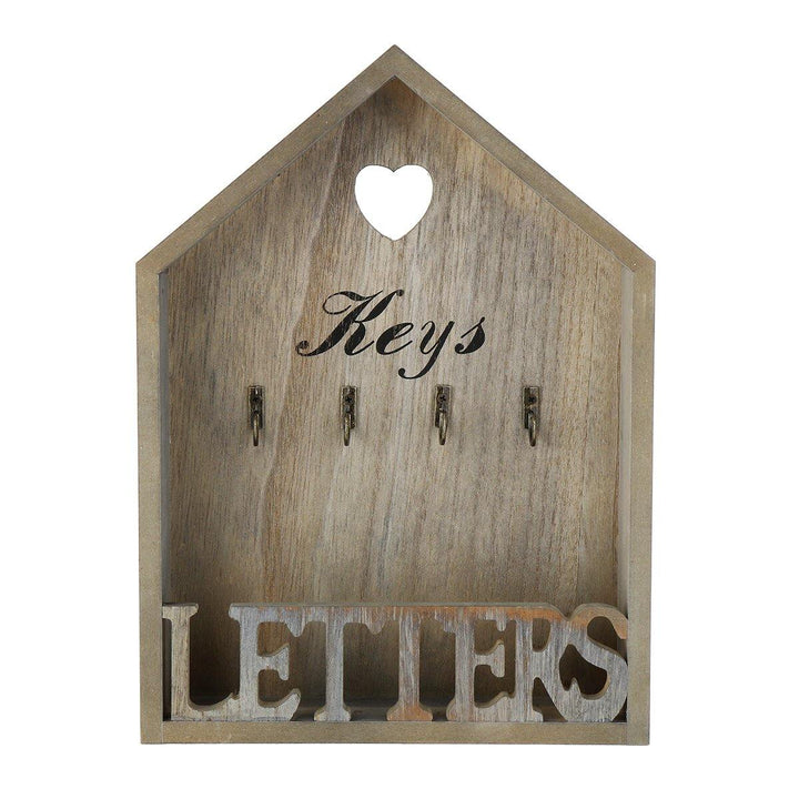 Vintage Wooden Key Holder Storage & Letter Shelf Rack Shabby Chic Wall Mounted 4 Hooks - MRSLM