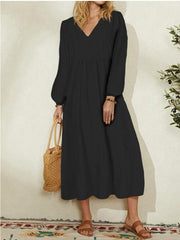 Women's cotton loose lantern sleeve dress, view 3 - MRSLM