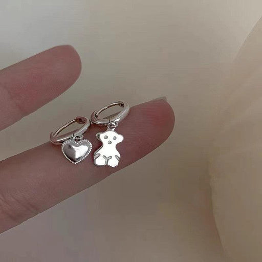 S925 Sterling Silver Bear Love Asymmetrical Earring Earrings Women - MRSLM