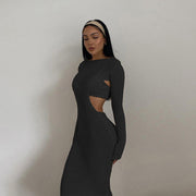 sling vest round neck long sleeve dress, view 3 - MRSLM