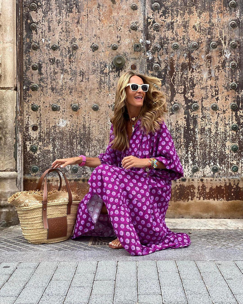 Loose V-neck floral maxi dress, view 5 - MRSLM