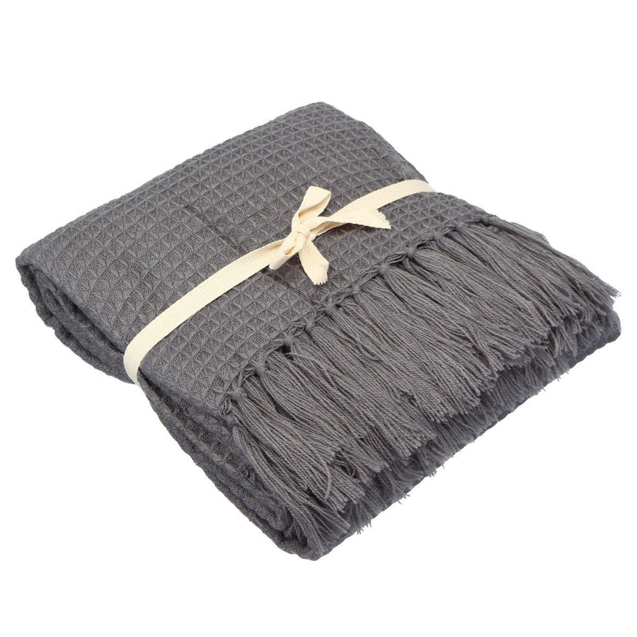 Soft Knitted Throw Blankets Bed Sofa Couch Decorative Fringe Waffle Pattern - MRSLM