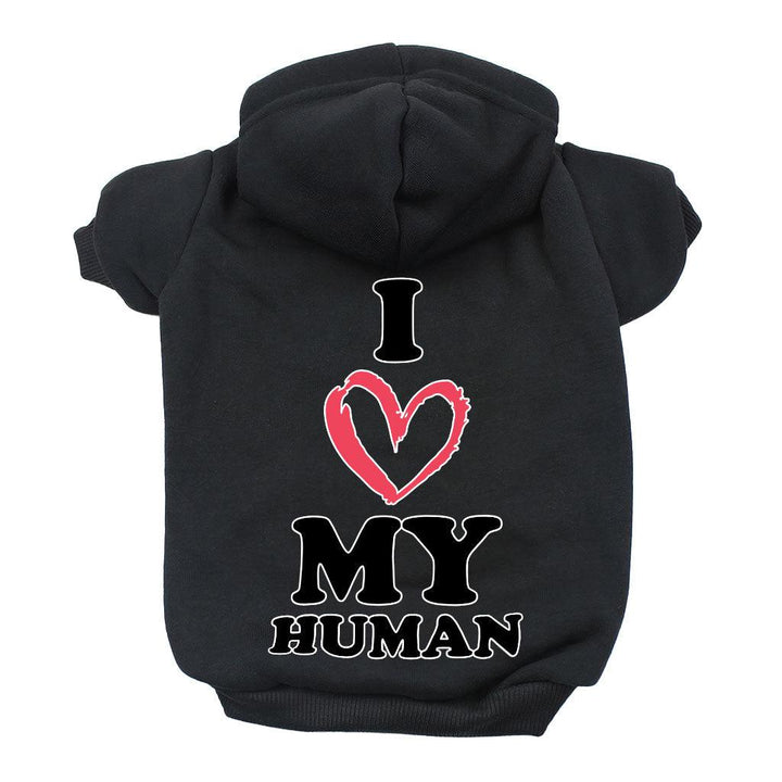 I Love My Human Dog Hoodie - Text Design Dog Coat - Heart Dog Clothing - MRSLM