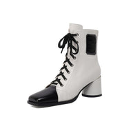 Women's square toe high-heel cross strap boots, view 3 - MRSLM