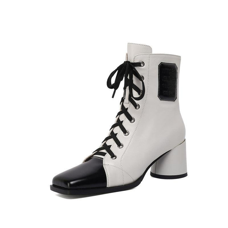 Women's square toe high-heel cross strap boots, view 3 - MRSLM
