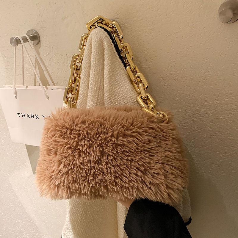 fluffy plush chain shoulder bag, view 10 - MRSLM